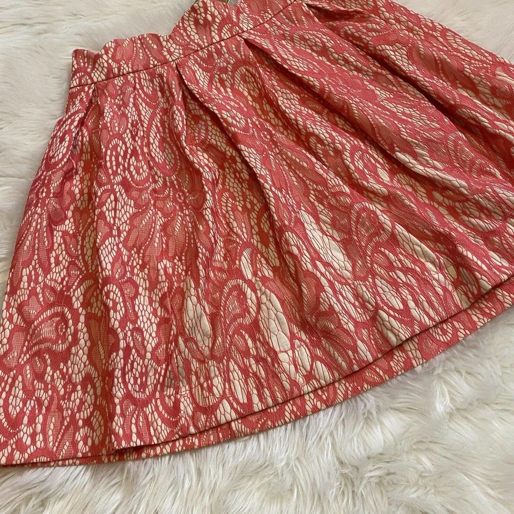 Blue Rain Francescas Pink Tan Floral Lace Casual Skirt Size Large NWT - Picture 2 of 6